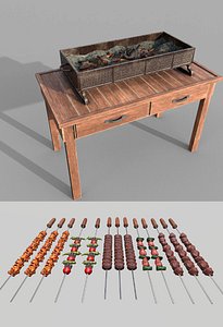 3D Barbeque Meat and Vegetables Models