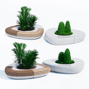 benches tree line 3D
