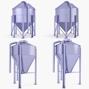 3D Bulk Feed Bin Silos v12 model