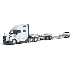 3D model 2024 Semi Truck with Lowboy Trailer