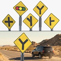 Intersection Warning Road Signs Set