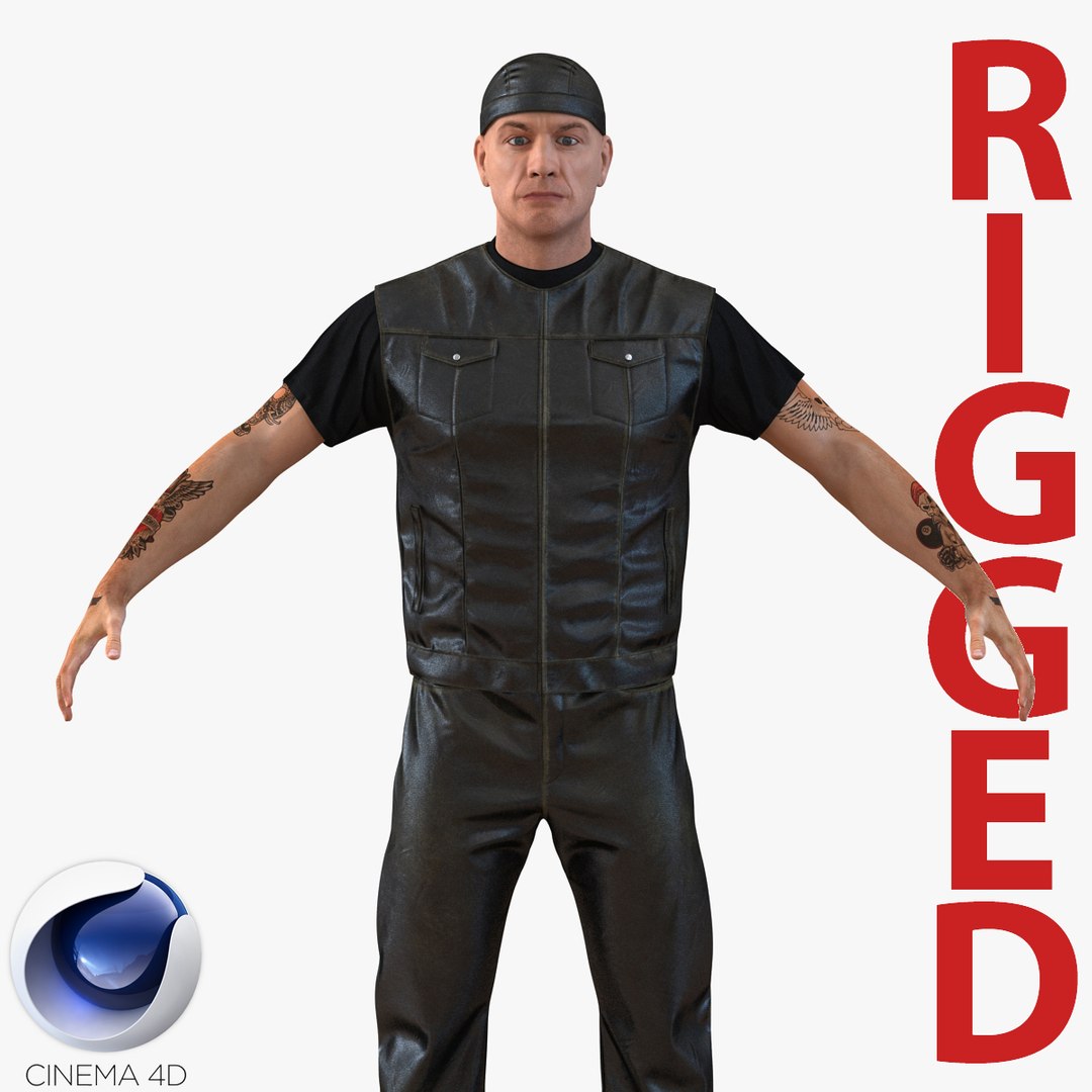 Biker Man Generic Rigged for Cinema 4D 3D Model 3D model preview