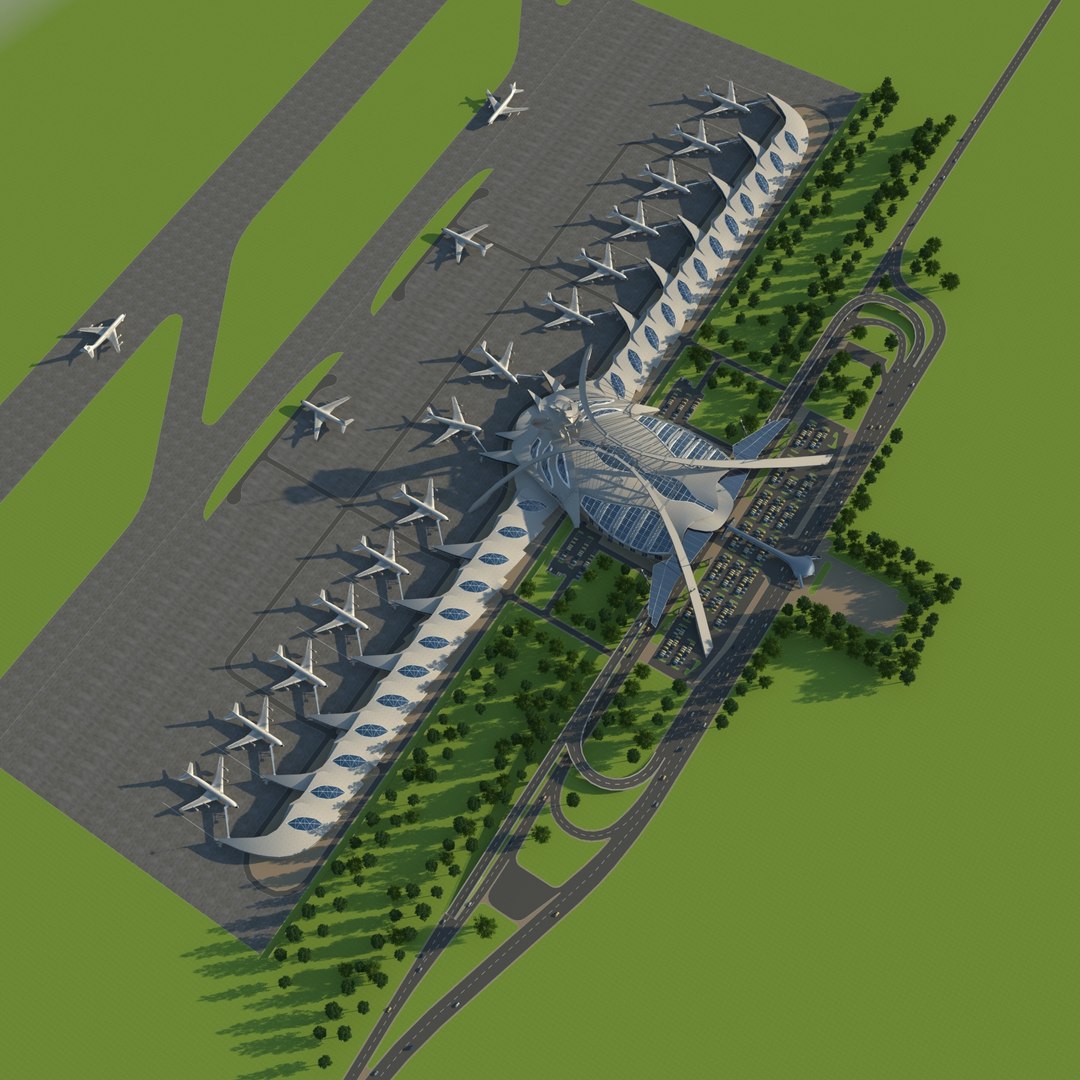 3d model futuristic airport