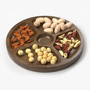 3D Round Wooden Tray with Nuts model