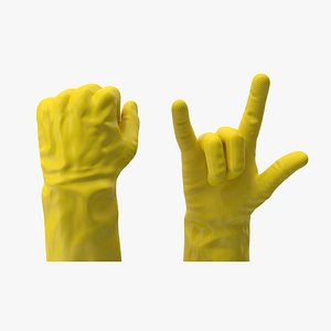 Hands in Yellow Rubber Gloves Rigged for Maya