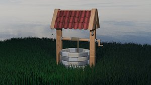 3D Stylized medieval wooden well scene