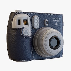 3D Navy Leather Instant Camera