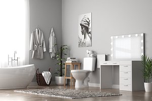 3D Luxury Bathroom with Dressing Table - 3D Model Ready to Render inside Blender and Cycles