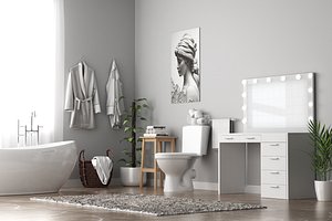 Luxury Bathroom with Dressing Table - 3D Model Ready to Render inside Blender and Cycles