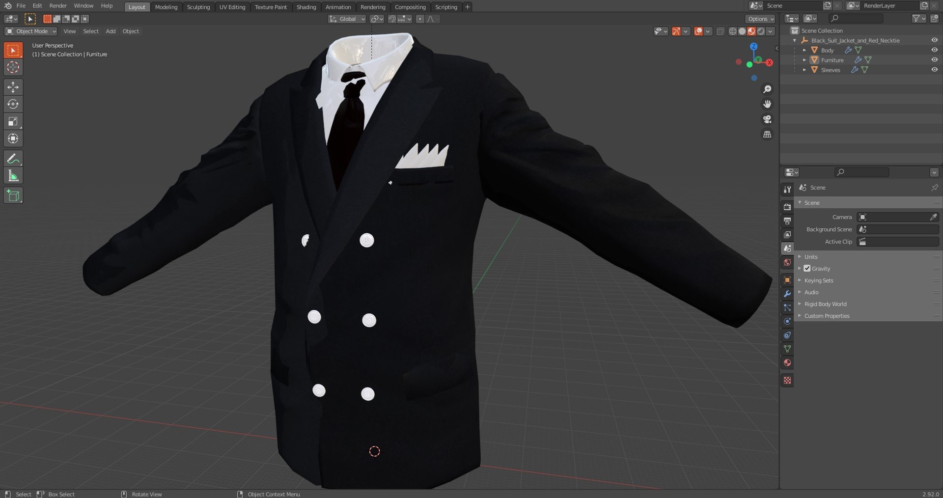 3D Black Suit Jacket and Red Necktie model - TurboSquid 2133276