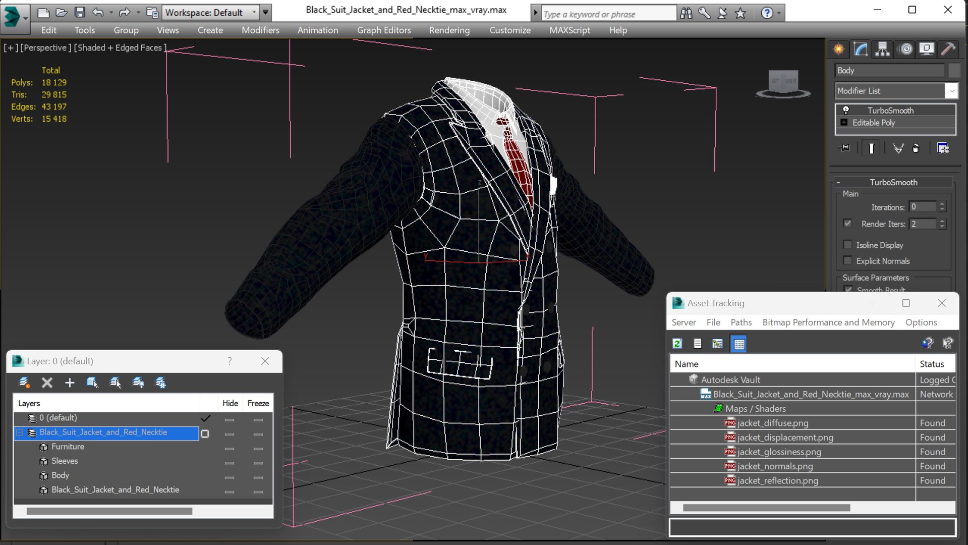 3D Black Suit Jacket And Red Necktie Model - TurboSquid 2133276
