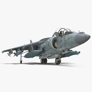 3D Spanish Navy Harrier VTOL Aircraft Light Rigged for Cinema 4D