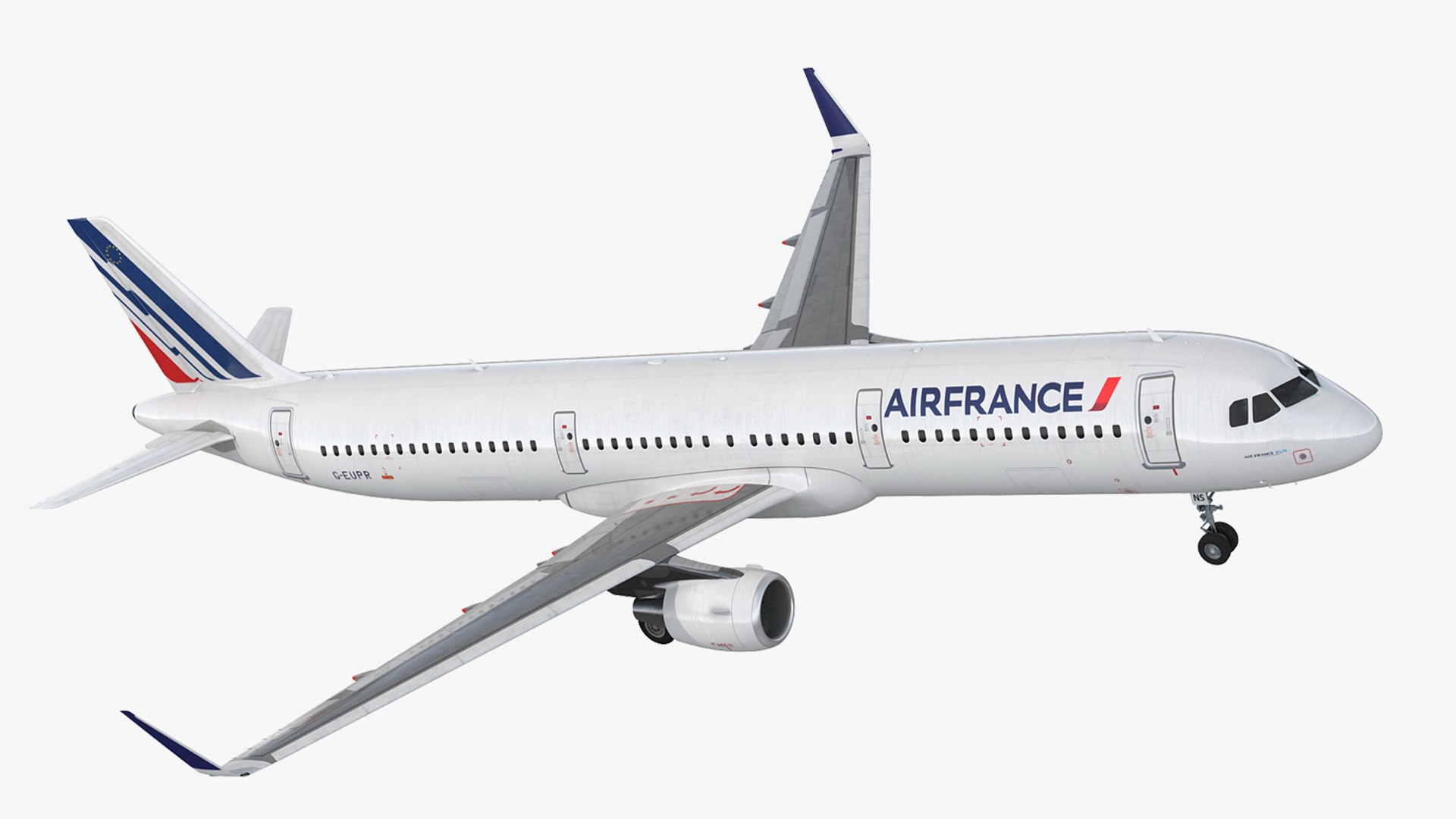 Air France Airbus A321 with Interior and Doors Rigged 3D model preview