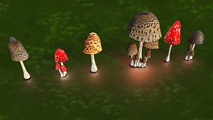 Mushroom plus Emissive Textures PBR Low-poly 3D model