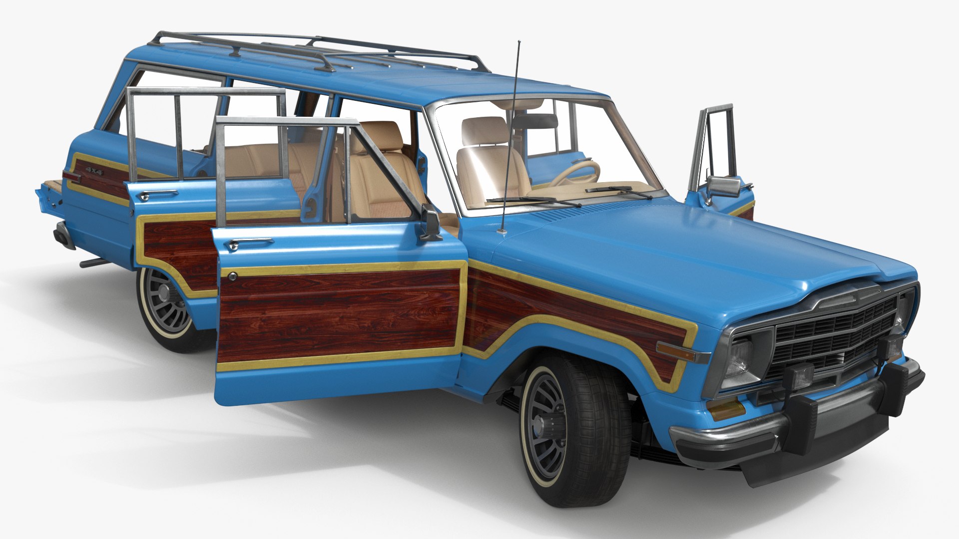 Vintage Family Station Wagon Blue Rigged for Cinema 4D 3D model preview