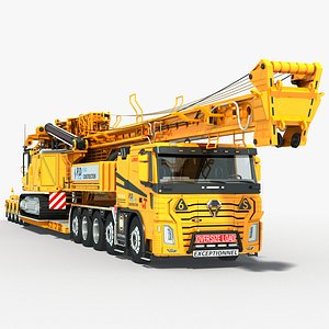 Lowbed Trailer Truck with Drilling Rigs 3D
