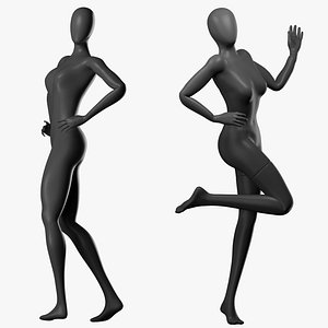 Black Rigged Simple and Sport Female Mannequins 3D model