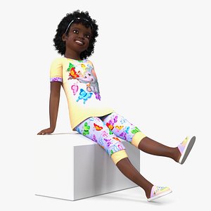 Black Child Girl Home Style Sitting Pose 3D model