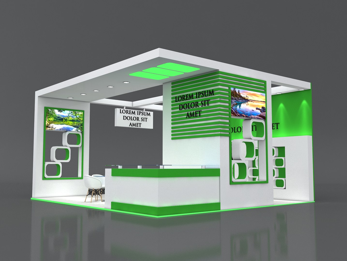 Booth Exhibition Stand Stall 6x7m Height 365 Cm 3 Side Open 3D ...