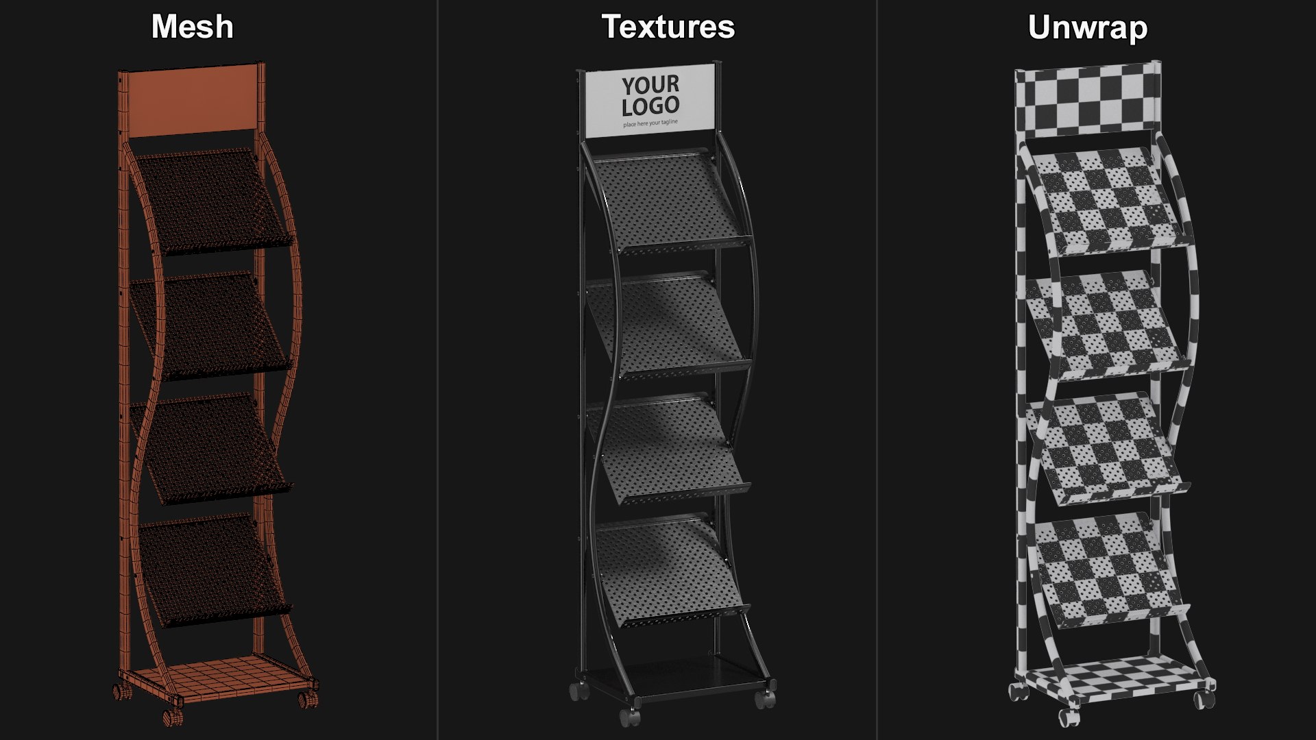3D Model Magazine Rack Mockup Black - TurboSquid 2068987
