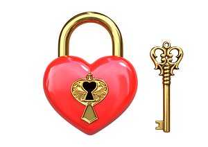 Heart Padlock with decor and key 3D