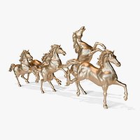 Running Horses Herd - 5 Galloping Horse Highpoly Sculpture 3D Print Ready