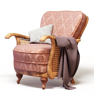 Pompous chair with a pillow and a blanket 3D model