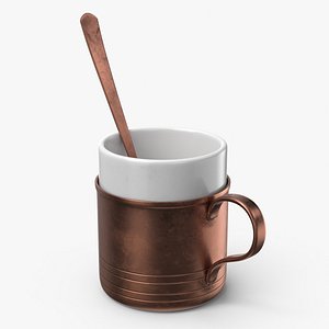 Copper Arabic Coffee Mug with Spoon and Ceramic Insert