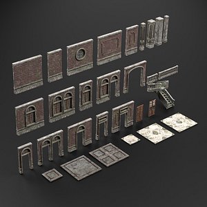 3D ABANDONED OLD WALL MODULAR KITBASH 02