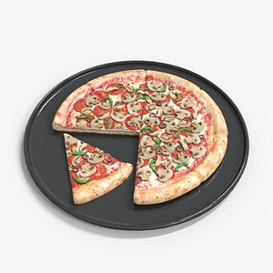 Sliced Pizza With Plate Low-poly