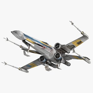 Space Fighter X-Wing Starship with R2-D2 Rigged 3D model