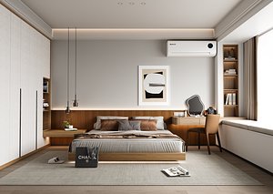 3D Japandi Style Modern Bedroom Interior  Cinema 4D  Redshift model