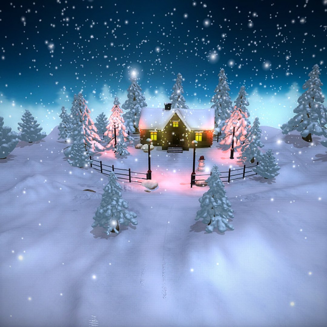 winter scene christmas house 3d model