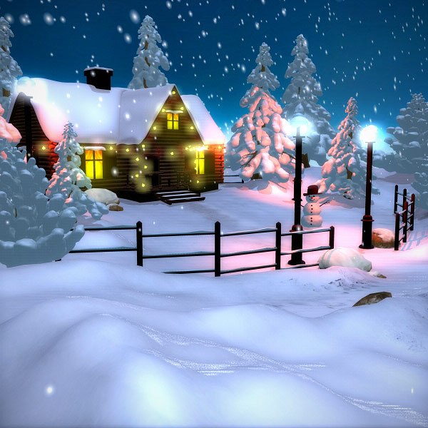 winter scene christmas house 3d model