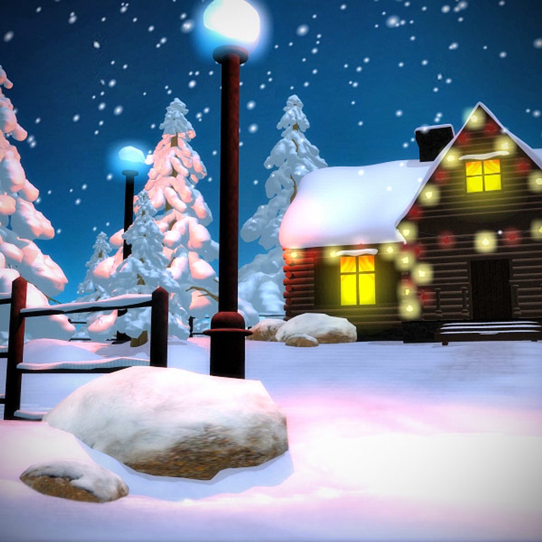 winter scene christmas house 3d model