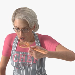 Elderly Female Chef with Apron Rigged 3D model