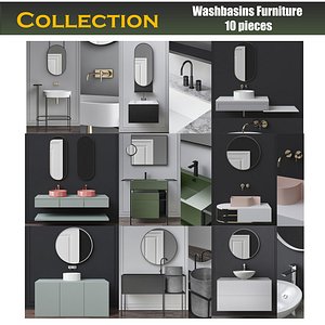 Washbasins Furniture 3d model collection 10 pieces