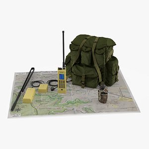 3D Recon Field Gear with Terrain Map and Water Bottle model