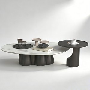 Modern Coffee Table Set Marble Wood Minimal Design 3D model