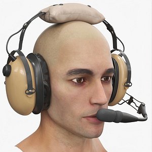 3D model Aviation Pilot Headset on Male Head Desert Fur