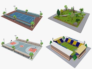 Cartoon Sport Buildings pack Low-poly 3D model 3D model