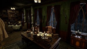 3D The Archivists Chamber An Old Vintage Office Environment model