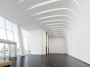Minimalist Corporate Lobby Hall with Glass Facade