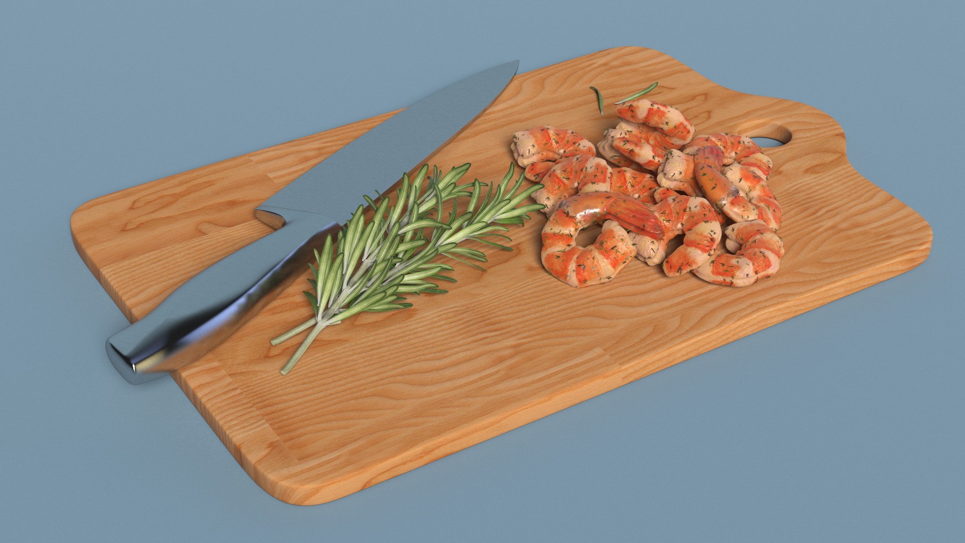 3D Cooked Shrimps On Chopping Board Model - TurboSquid 2389892