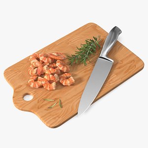 3D Cooked Shrimps on Chopping Board model