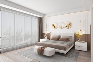 3D bedroom Nordic Home villa decoration model