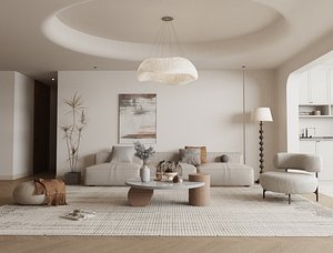 Bohemian Minimalist Living Room Interior 3D model