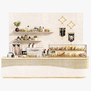 3D Coffee shop in a shopping mall with baked goods model