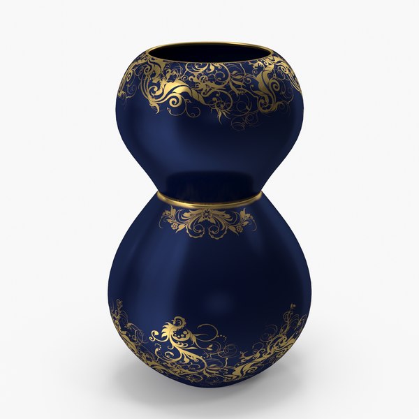 3D gold ornament blue vase