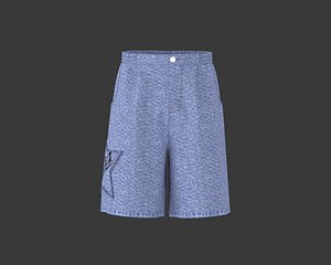 3D Mens washed denim shorts with graphic